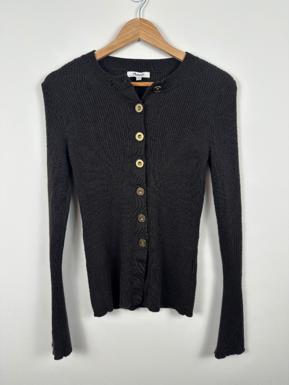 Madewell Merino Wool Ribbed Fitted Cardigan Brown Size M